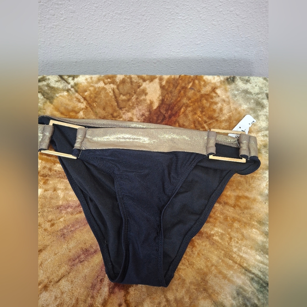 Miss America By Catalina Black and Gold Bikini Bottom Swimsuit.